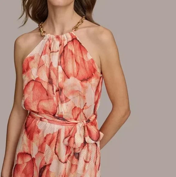 NWT DONNA KARAN | Halter Sleeveless Floral Midi Dress - Picture 3 of 9